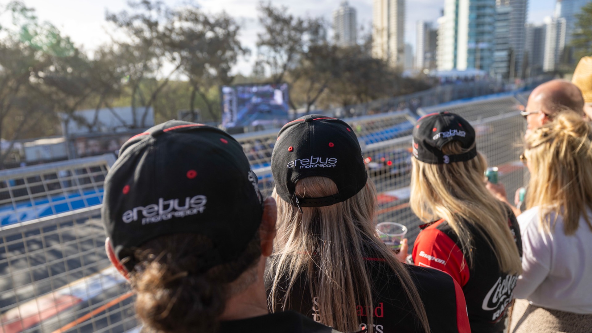 Fans enjoying the view from Hellenika on the Beach Chicane Lounge
