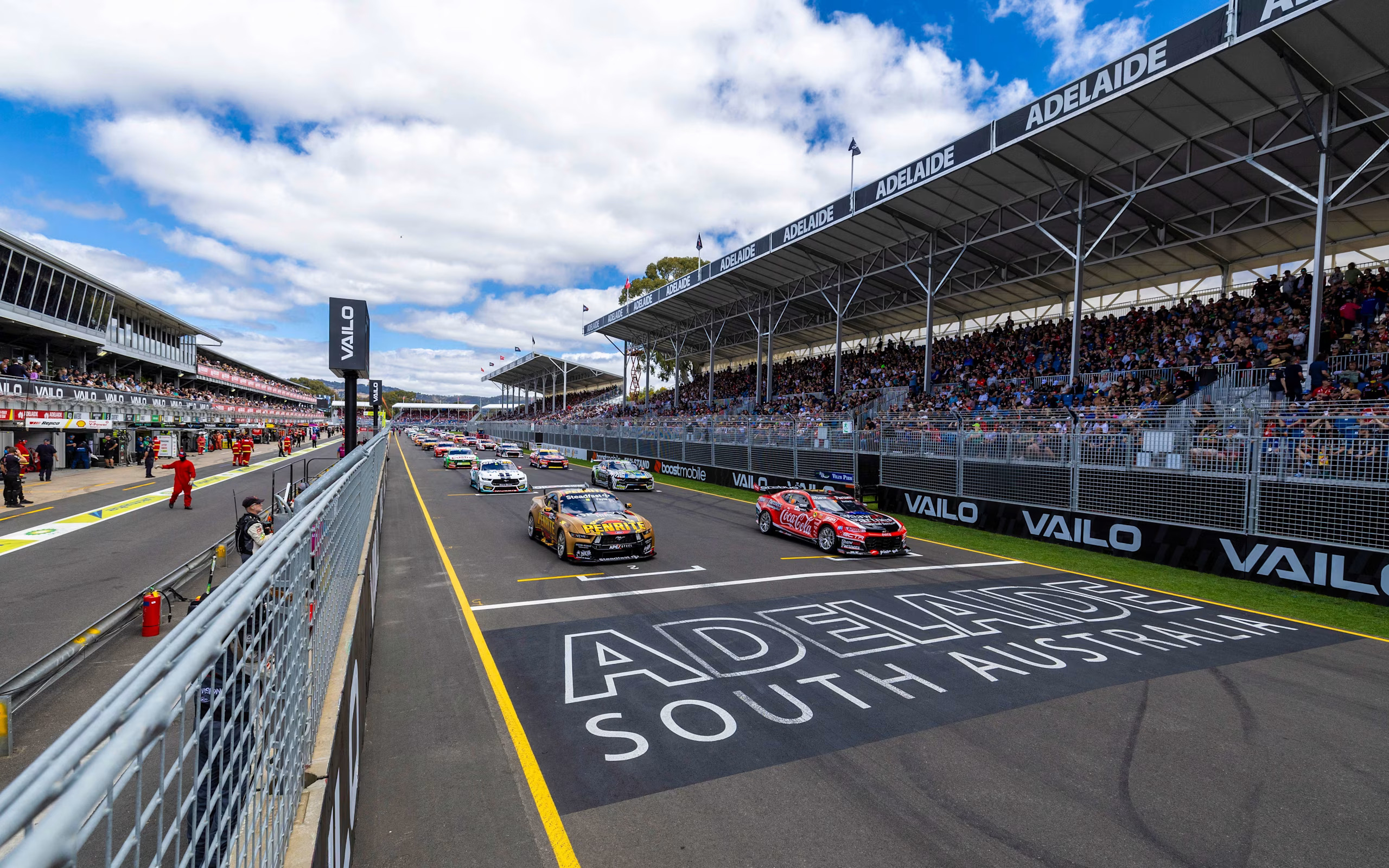 Supercars on the grid at the start of the race